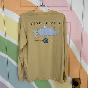 Fish Hippie Large Yellow Local Vibe Long Sleeve Cotton Tee Shirt - Sz S 💚🎀